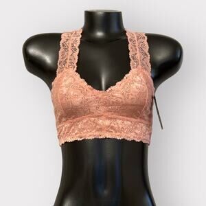 French Affair NEW Peach Lace longline Racerback Bralette Womens M Coquette Cute